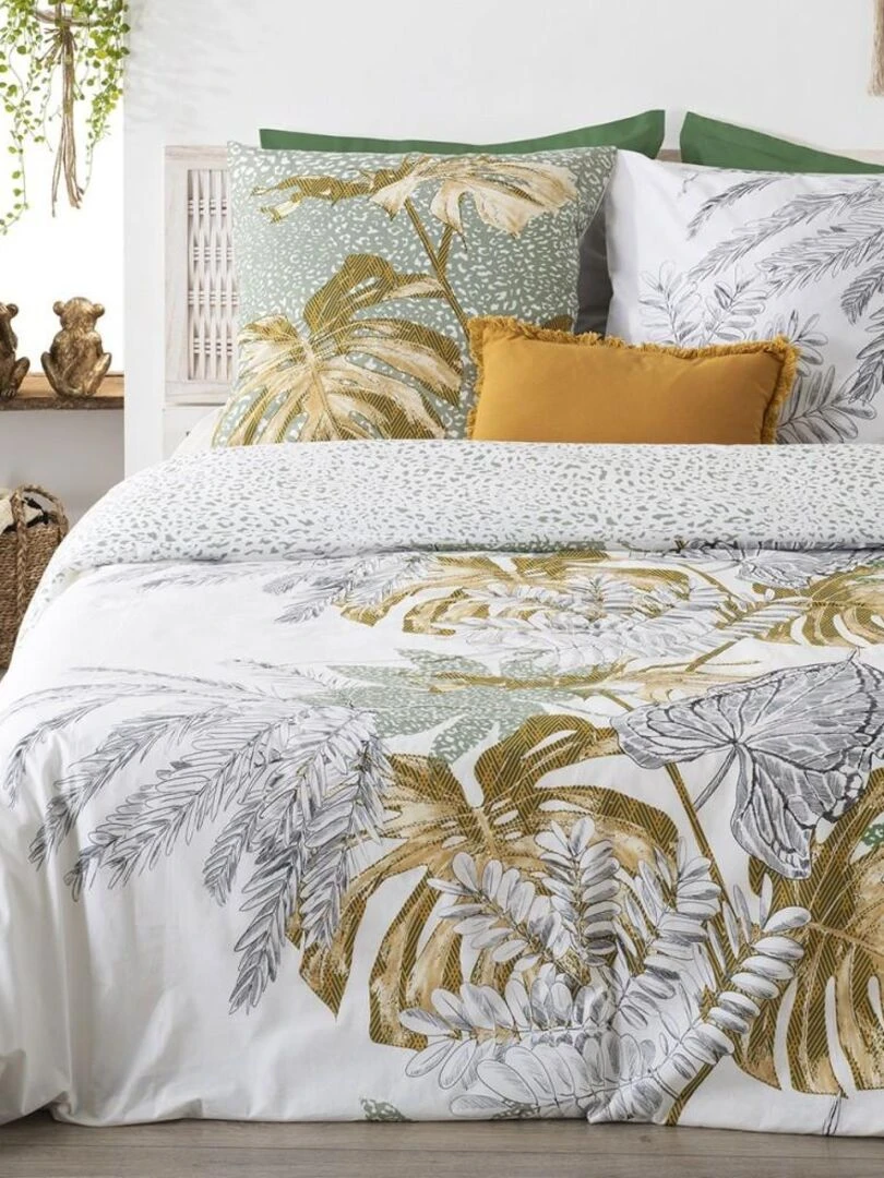 Housse de couette Monstera + taie(s) 100% coton 57 fils Blanc