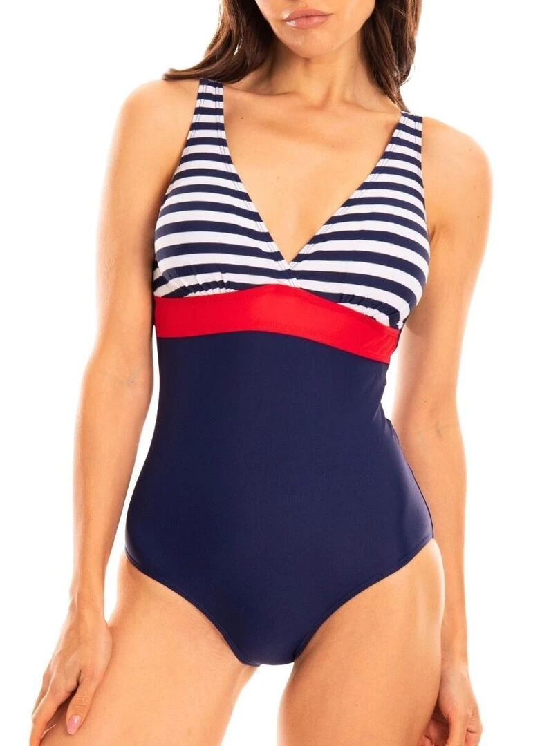 Maillot de bain 1 pièce imprimé rayé Maela Bleu