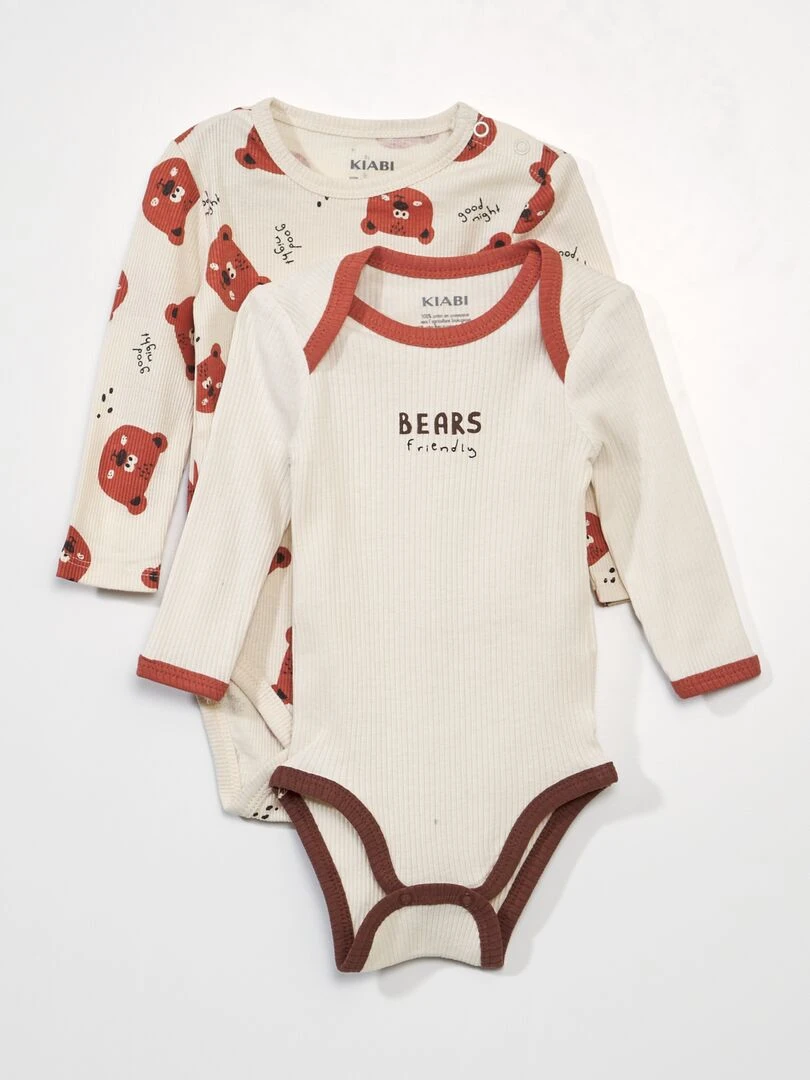 Lot de 2 bodies en maille côtelée Beige/marron