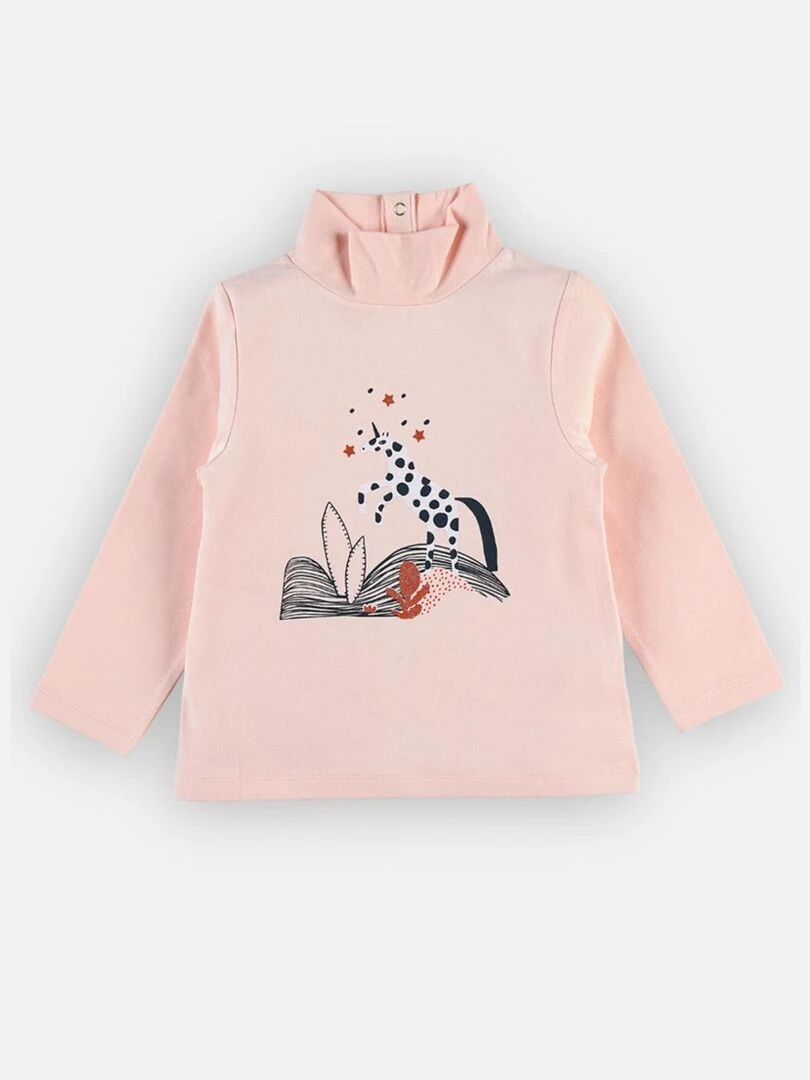 T shirt col roulé licorne en coton BIO clair Noukie's Rose