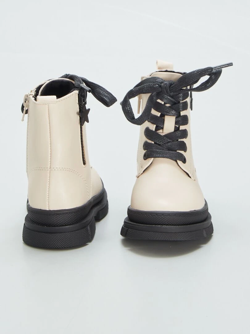 Bottines à lacets et fermeture   Beige