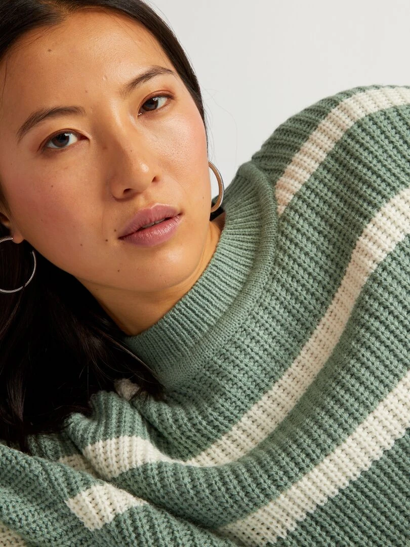 Pull 'JDY' en maille à rayures   Vert/blanc