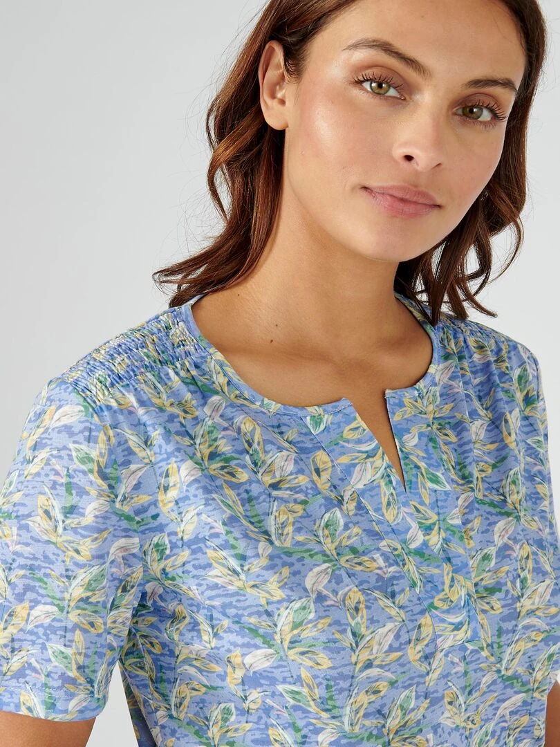 Tee shirt manches courtes imprimé maille dévorée Damart Bleu