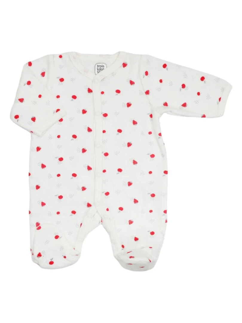 Pyjama bébé en velours motif Fraise Blanc