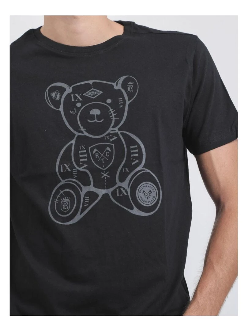 T shirt col rond pur coton JIBIDEL   Noir