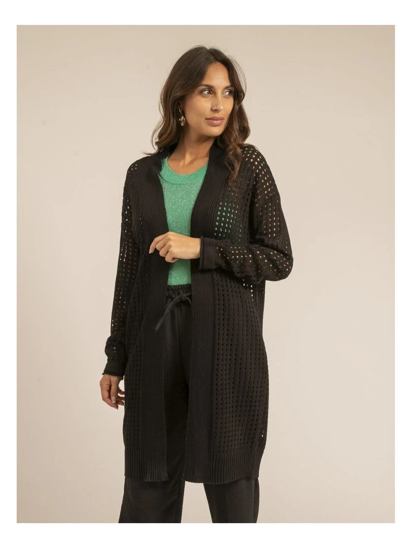 Gilet mi long ouvert KALLISTA Noir