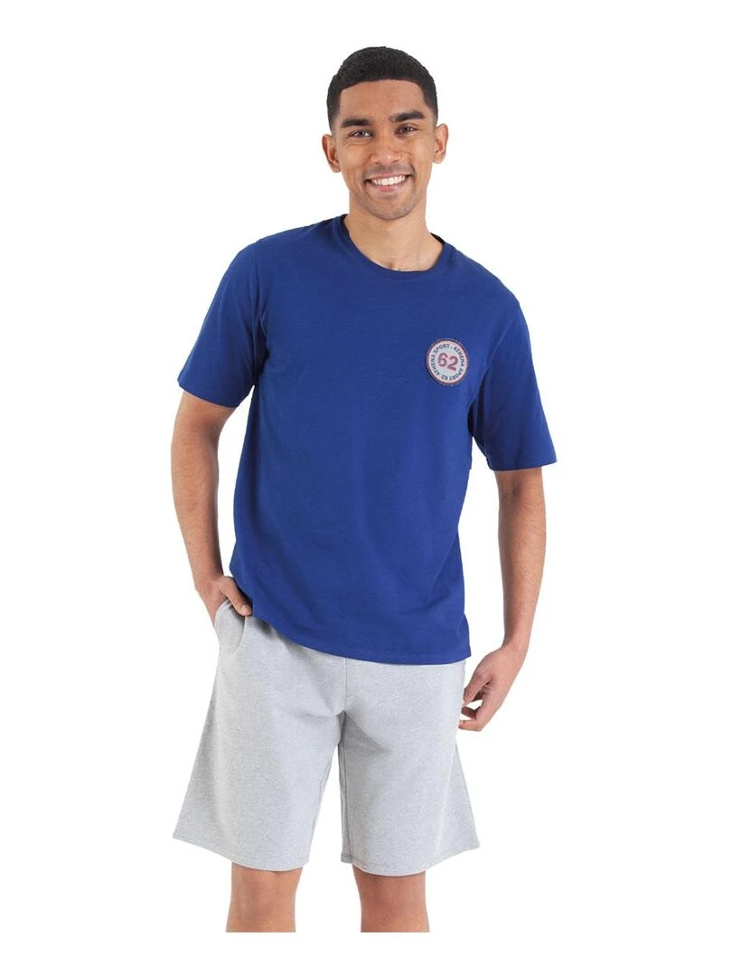 Pyjama court col rond homme Molletonné Bleu Gris