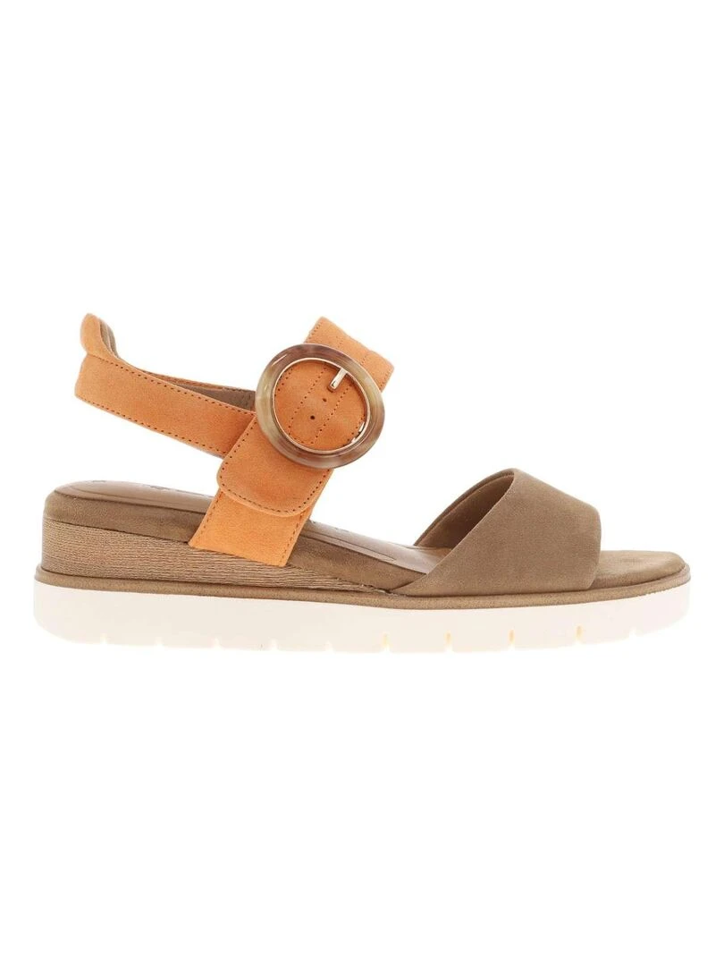 TAMARIS Nu pieds cuir nubuck talon semi compensée Marron caramel