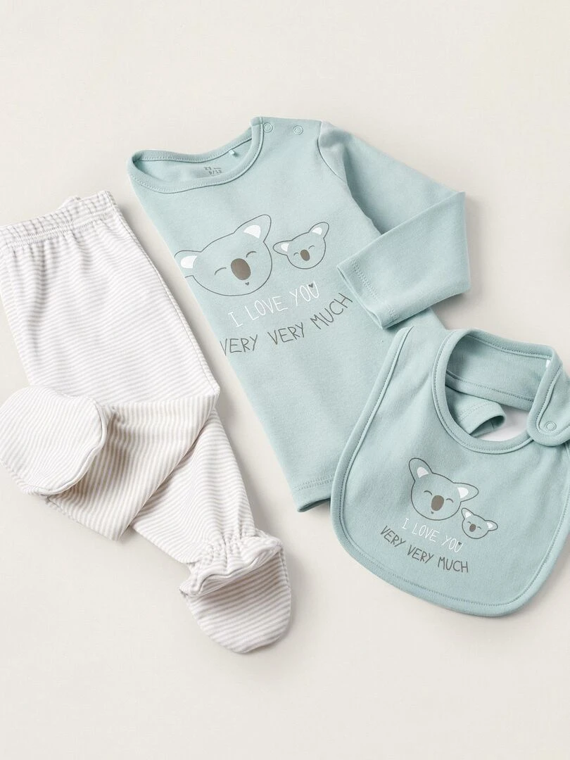 Bavoir + T shirt + Pantalon pour Bébé Fille 'I Love You'  LITTLE LOVE NOTES   Bleu clair