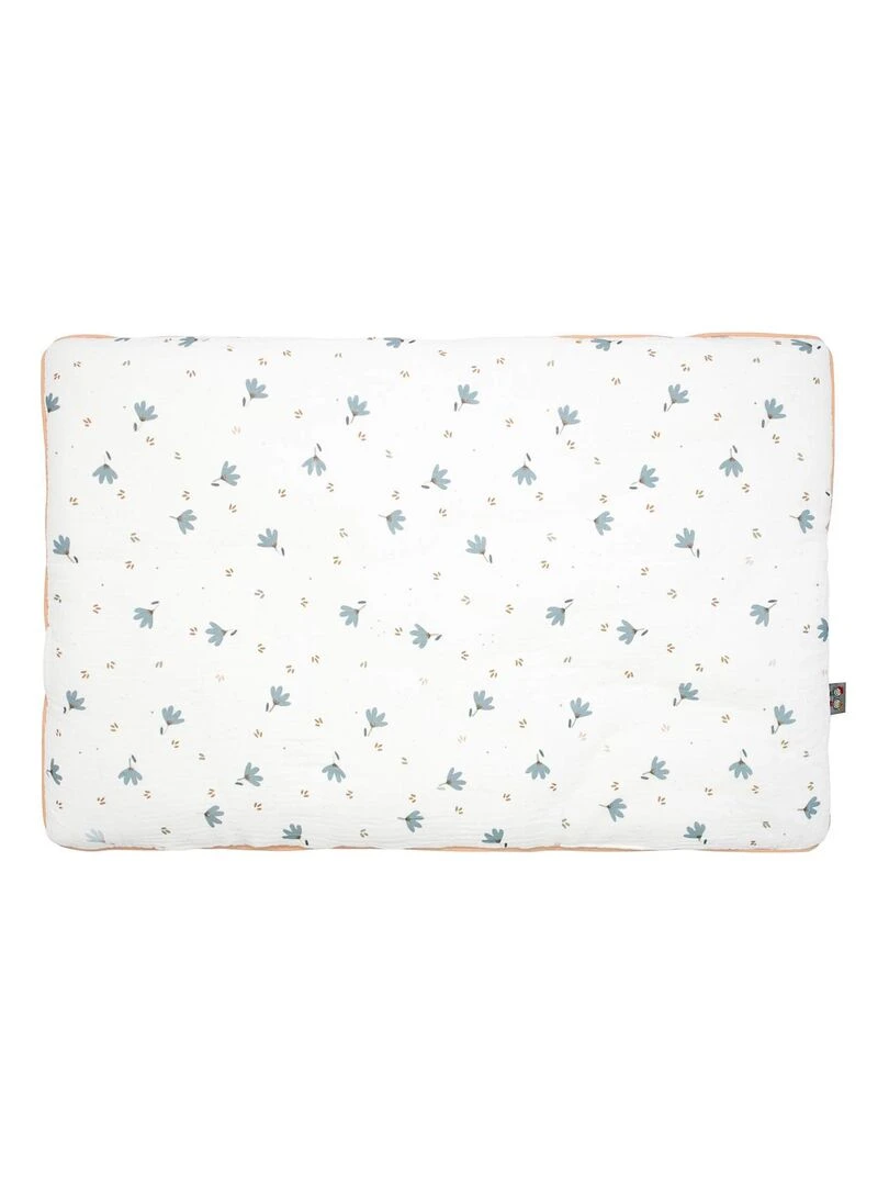 Oreiller plat réversible en gaze de coton Bleuet Blanc