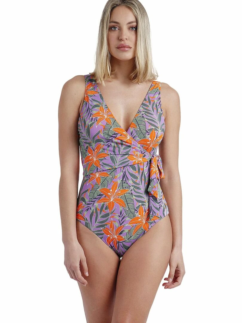 Maillot de bain 1 pièce préformé croisé Jungle Mauve Violet