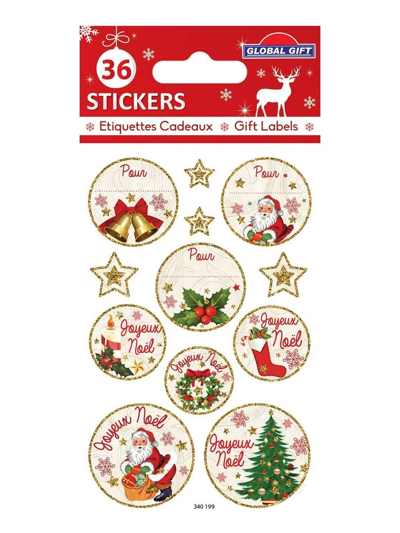 36 étiquettes adhésives de Noël Paillettes dorées N/A