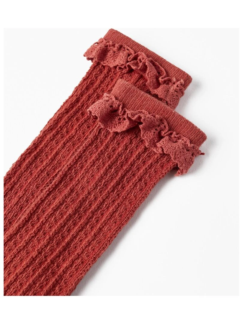 Chaussettes Hautes Côtelées avec Dentelle pour Fille ATLANTIC COMPANY Rouge foncé
