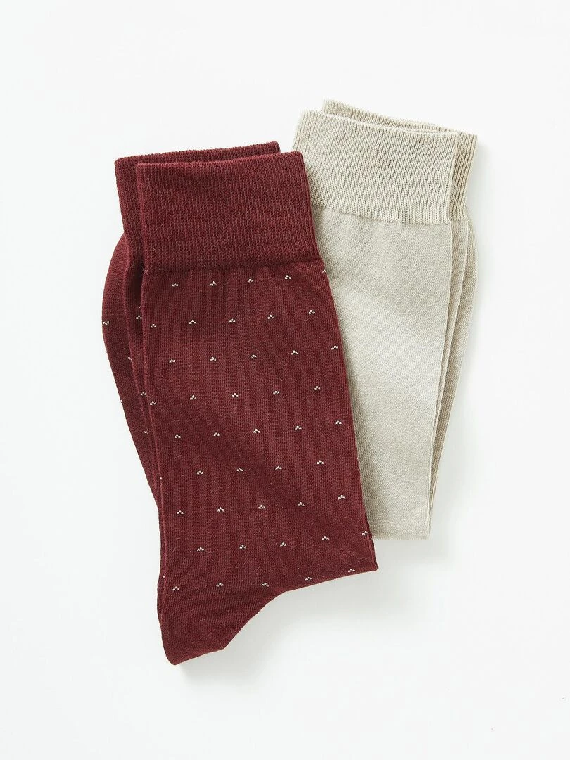 Lot de 2 paires de chaussettes fantaisie laine Mérinos Damart Rouge bordeaux