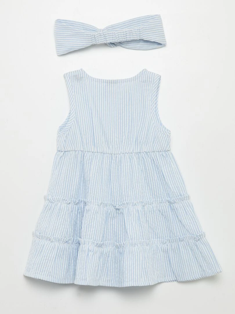 Robe volantée + bandeau en seersucker   Bleu