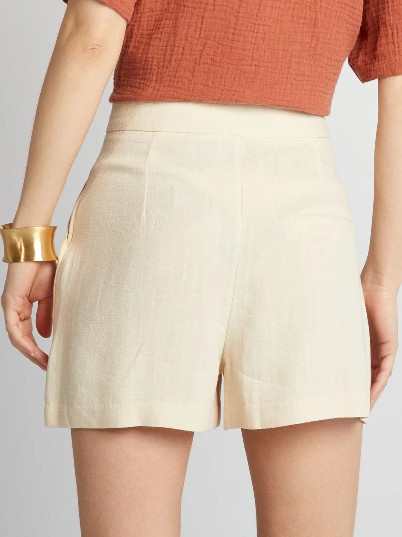 Short taille haute en lin mélange   Beige