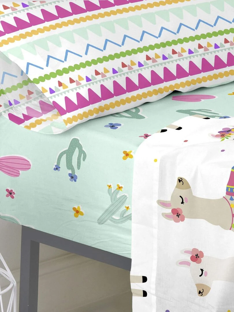 Drap housse Cute llamas "Happyfriday" Blanc