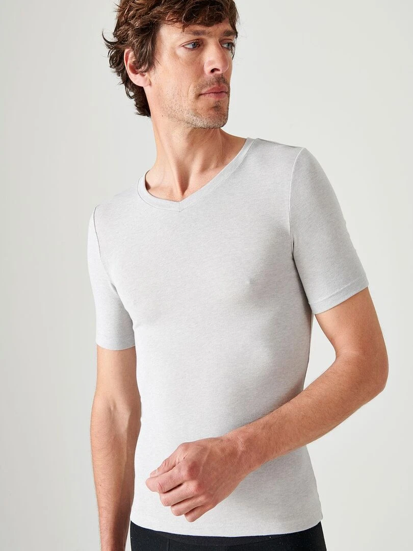 T shirt manches courtes col V Thermolactyl Sensitive Damart Gris chiné