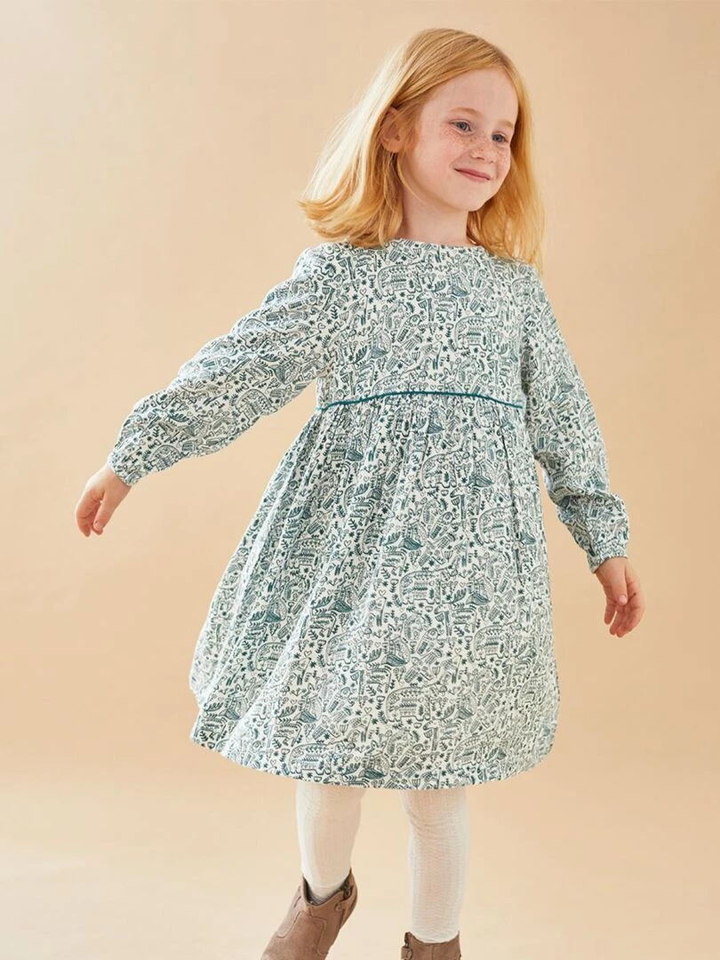 Robe à imprimé animalier écru/bleu canard Noukie's Blanc
