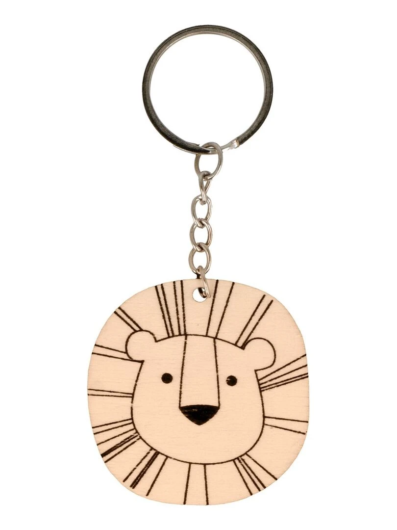 Porte clés tête de lion en bois Beige
