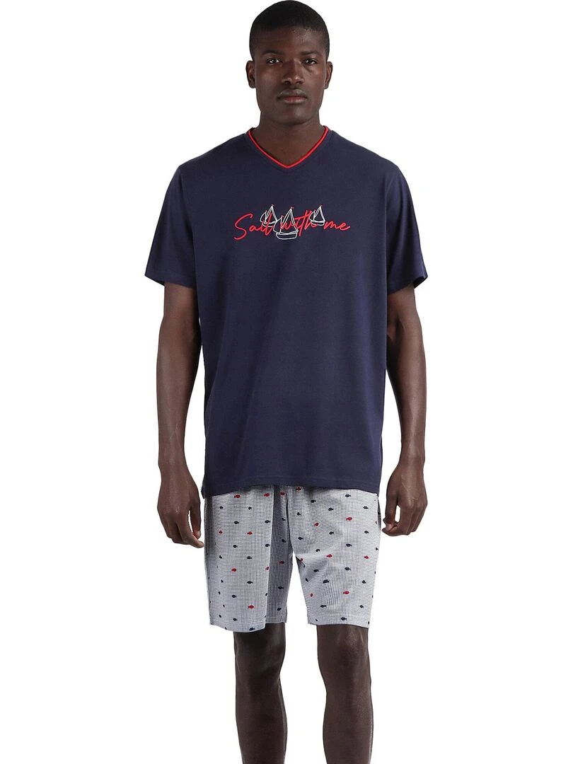 Pyjama short t shirt Sailing Bleu marine