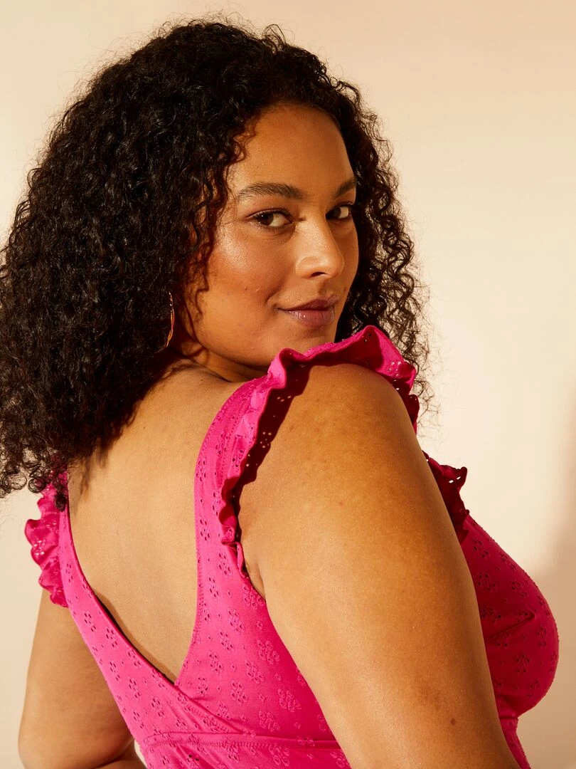 Maillot de bain ajouré uni   1 pièce   Rose