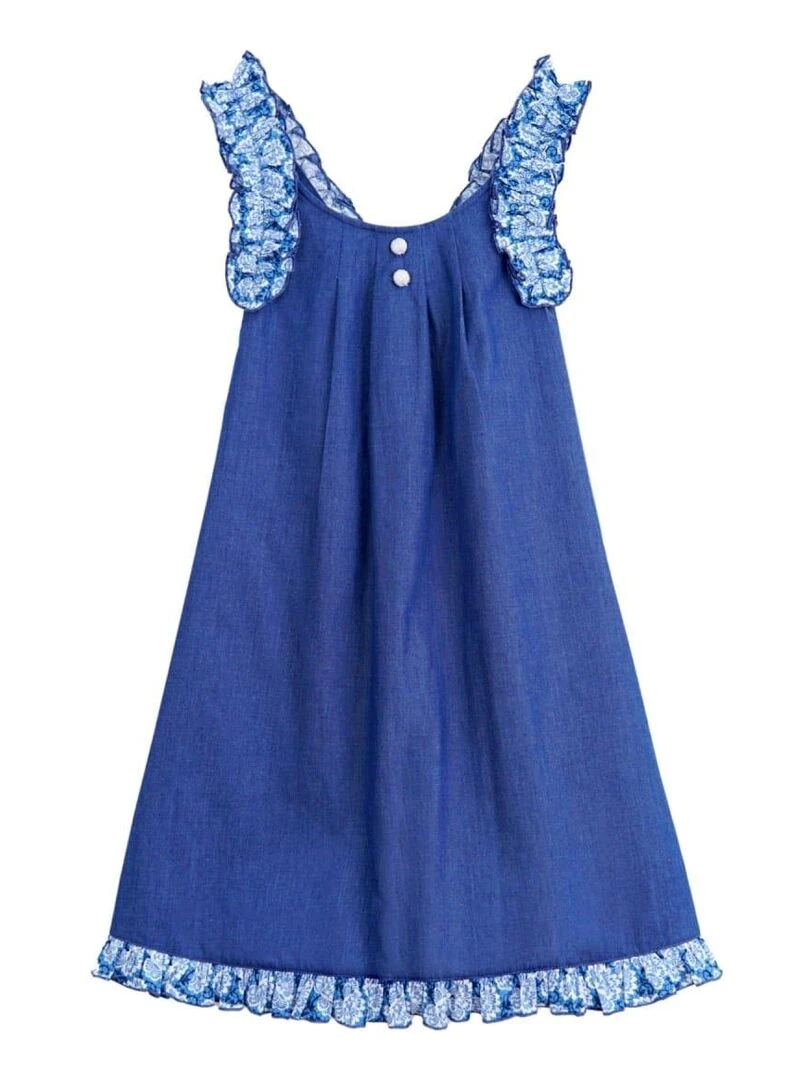 Robe Cérémonie Fleurie e Fille  Noeud Amovible  ANAIS   La Faute à Voltaire   Bleu