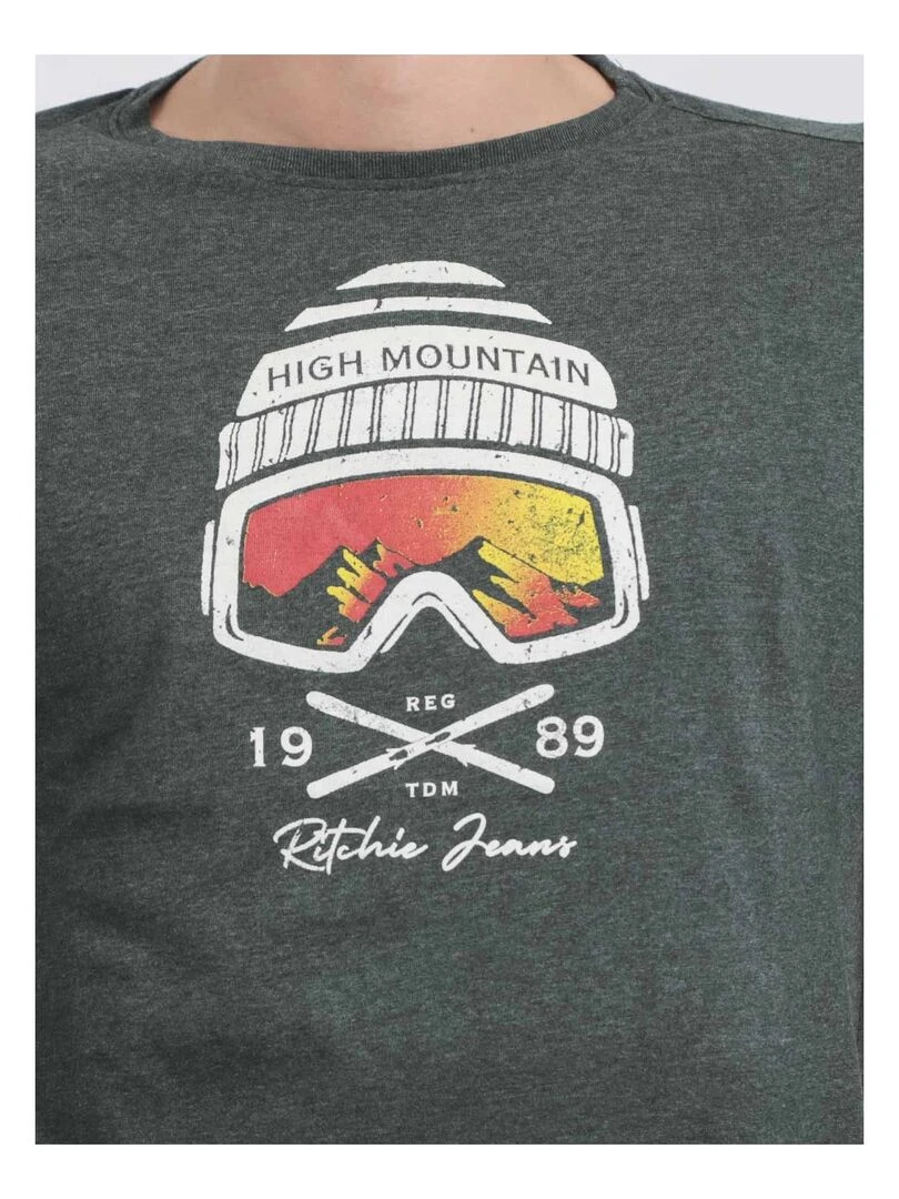 T shirt manches longues col rond pur coton JAMALA   Vert foncé