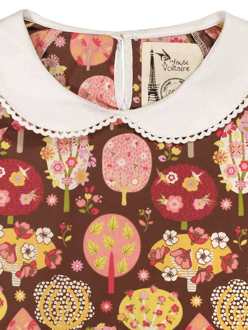 Blouse Col CLAUDINE Imprimé Fantaisie Marron Rose 'LA FAUTE A VOLTAIRE' Marron