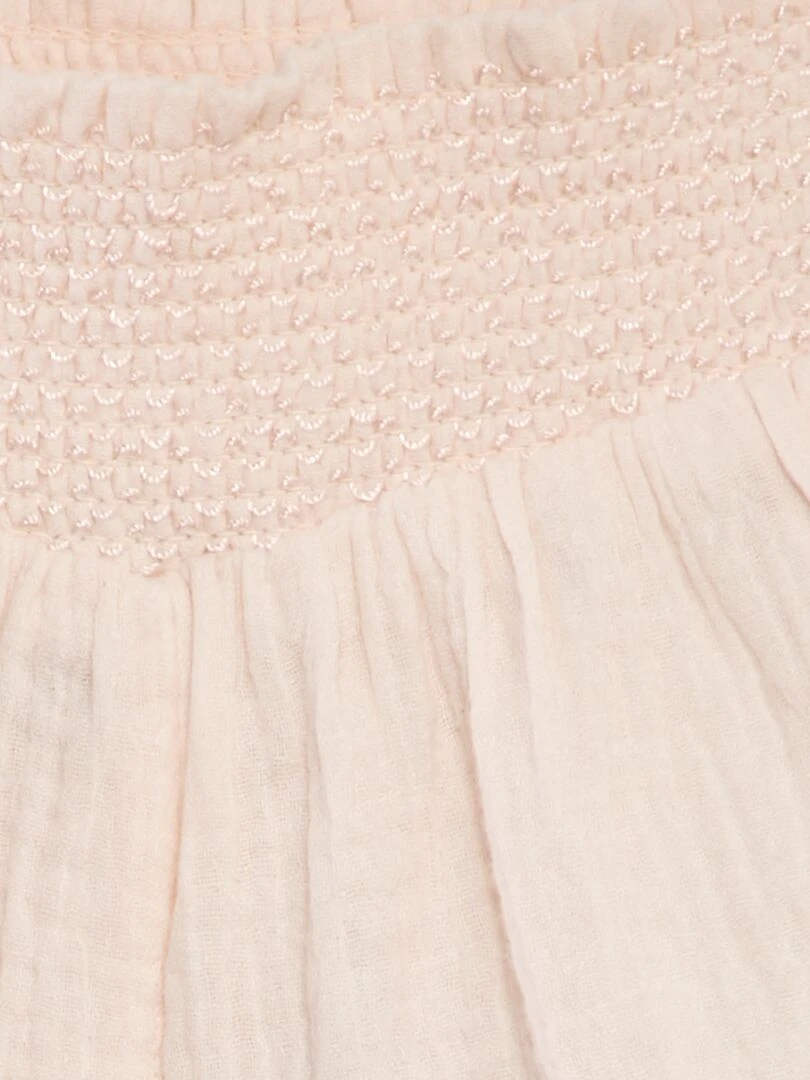 Short en gaze de coton avec taille smockée   Rose