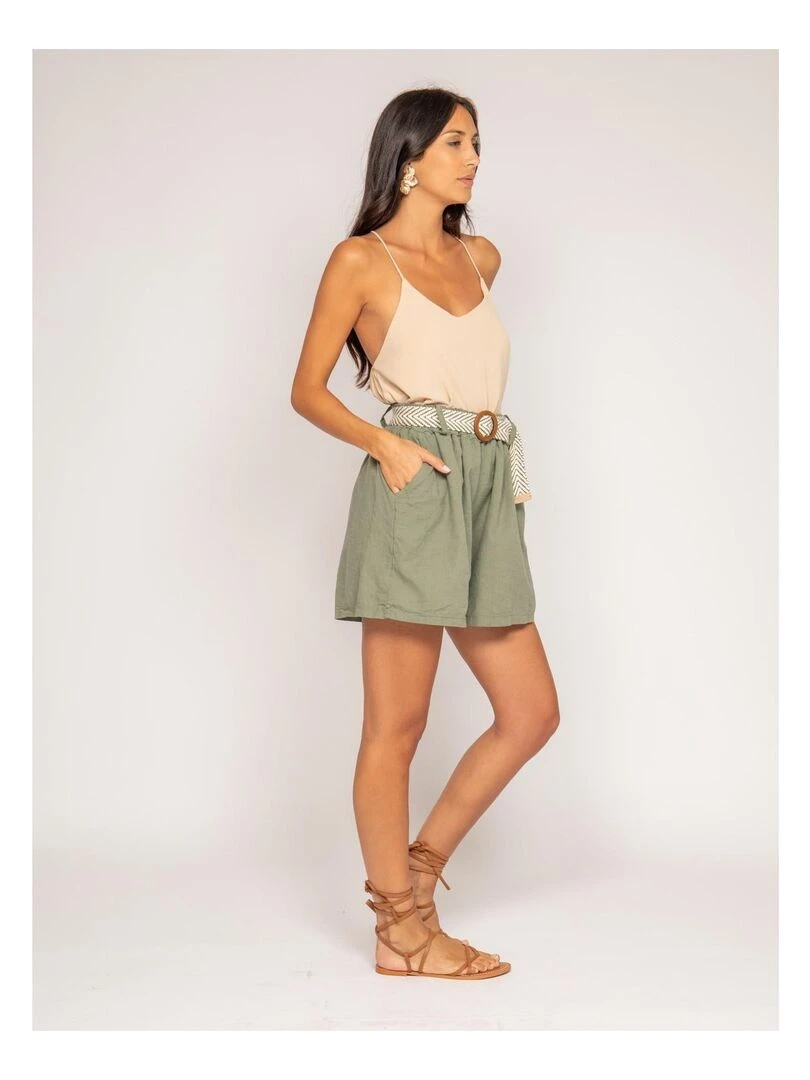 Short en lin XIGN   Kaki