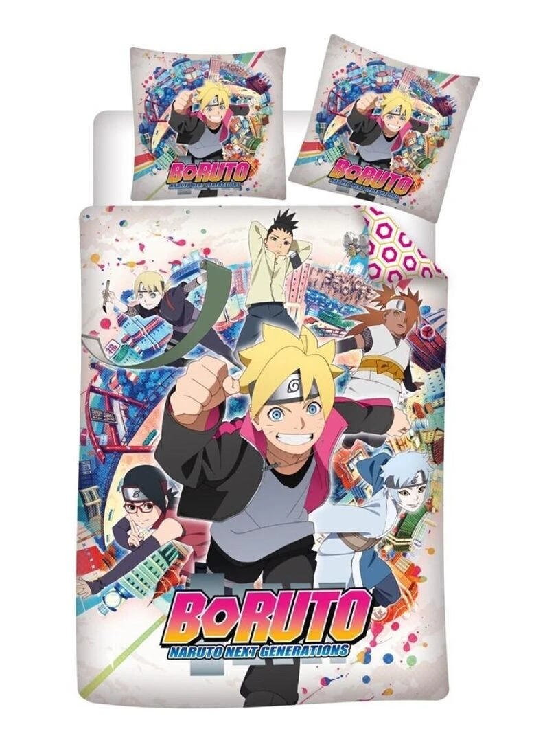 Parure de lit réversible Boruto et tous les personnages Naruto Next Generations 140 cm x 200 cm Multicolore