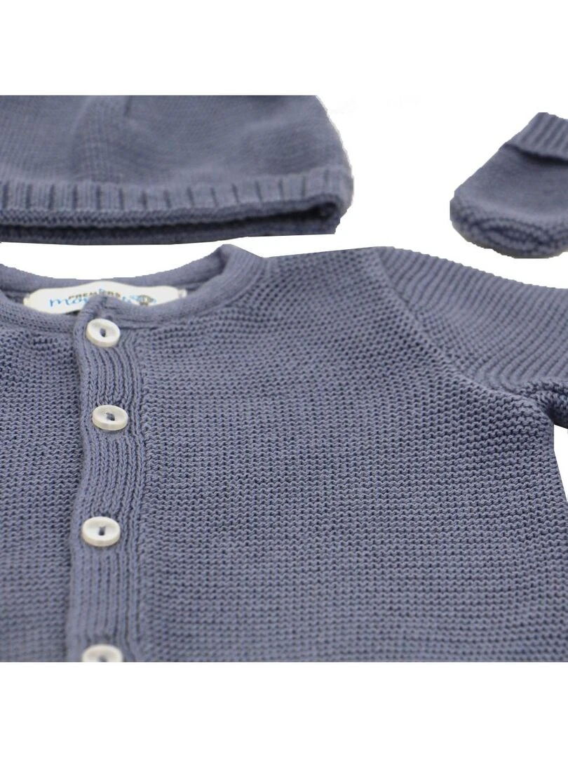 Ensemble tricoté 100% coton bio 1 à 3 mois Bleu marine
