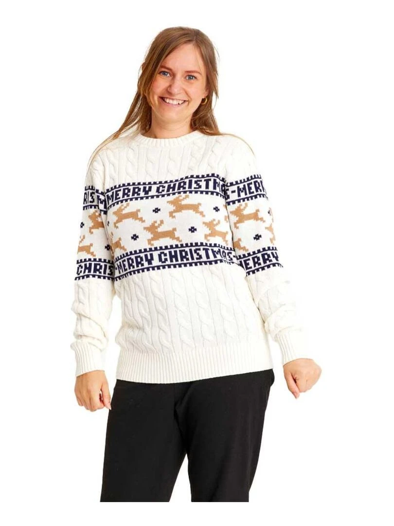Pull de Noël "Soirée blanche" 100% coton BIO Blanc
