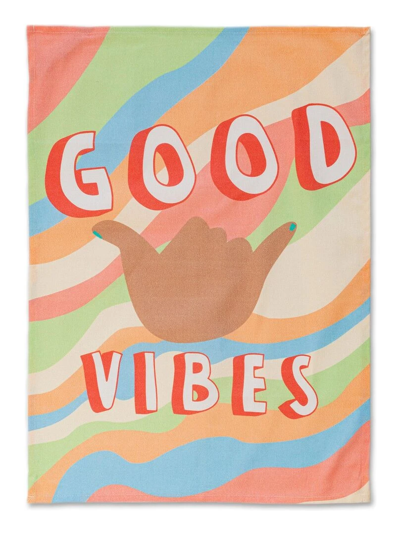 Torchon (2 pièces) Good vibes "Happyfriday"   Blanc
