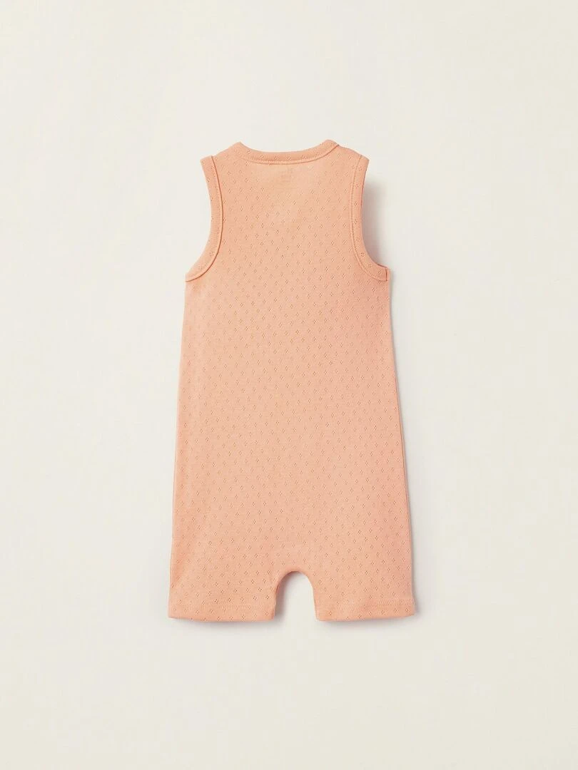 Pyjama Combi Short en Coton Pointelle pour Bébé Fille manches longues Blanc Orange clair