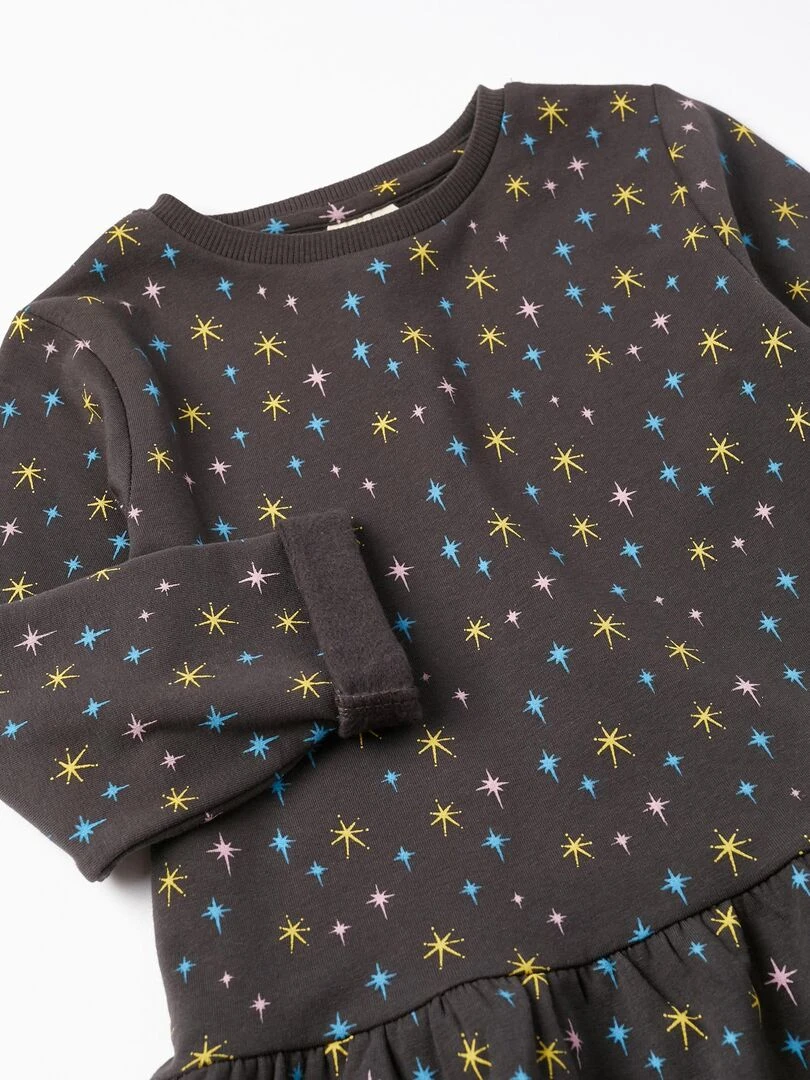 Robe en coton gratté avec étoiles pour fille manches longues  NORTHERN CALLING   Gris foncé