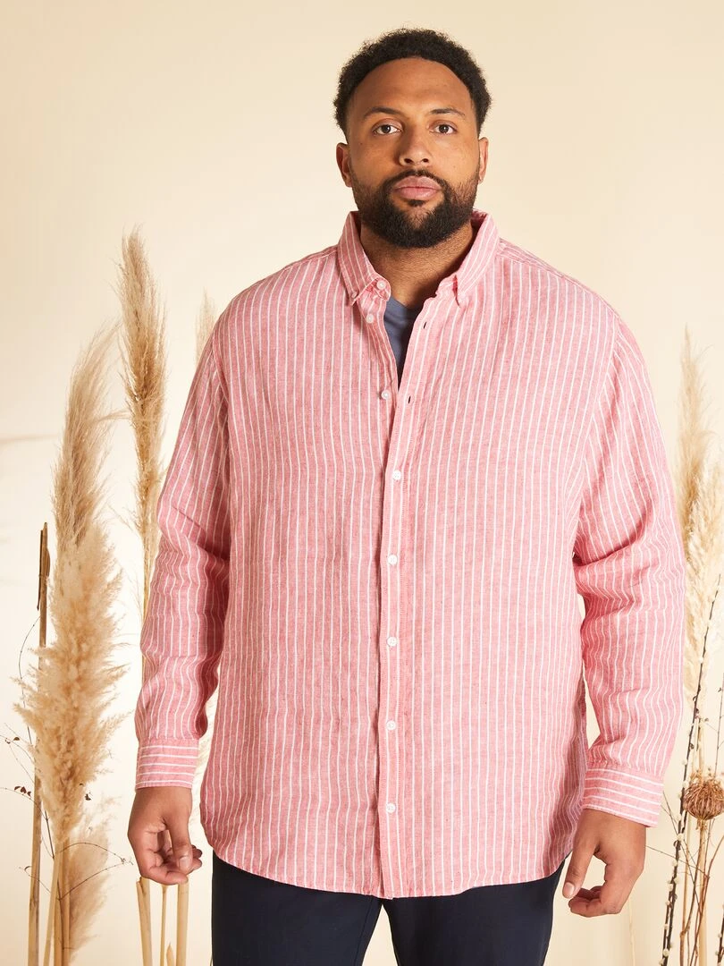 Chemise rayée en lin   Rouge