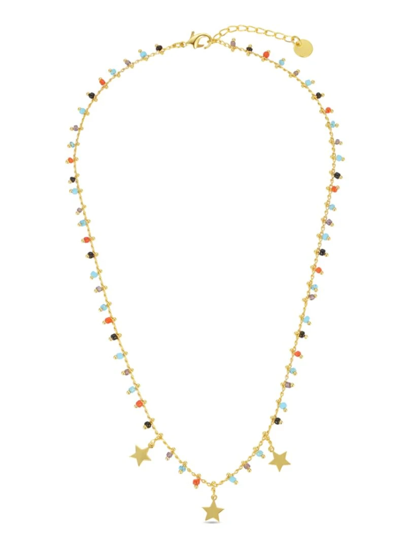 Collier en argent 925 et quartz hydrothermal multicolore plaqué or jaune 18 K   Multicolore