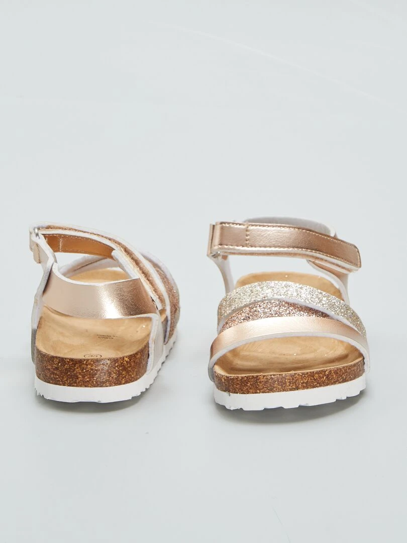 Sandales pailletées à scratchs   Rose gold