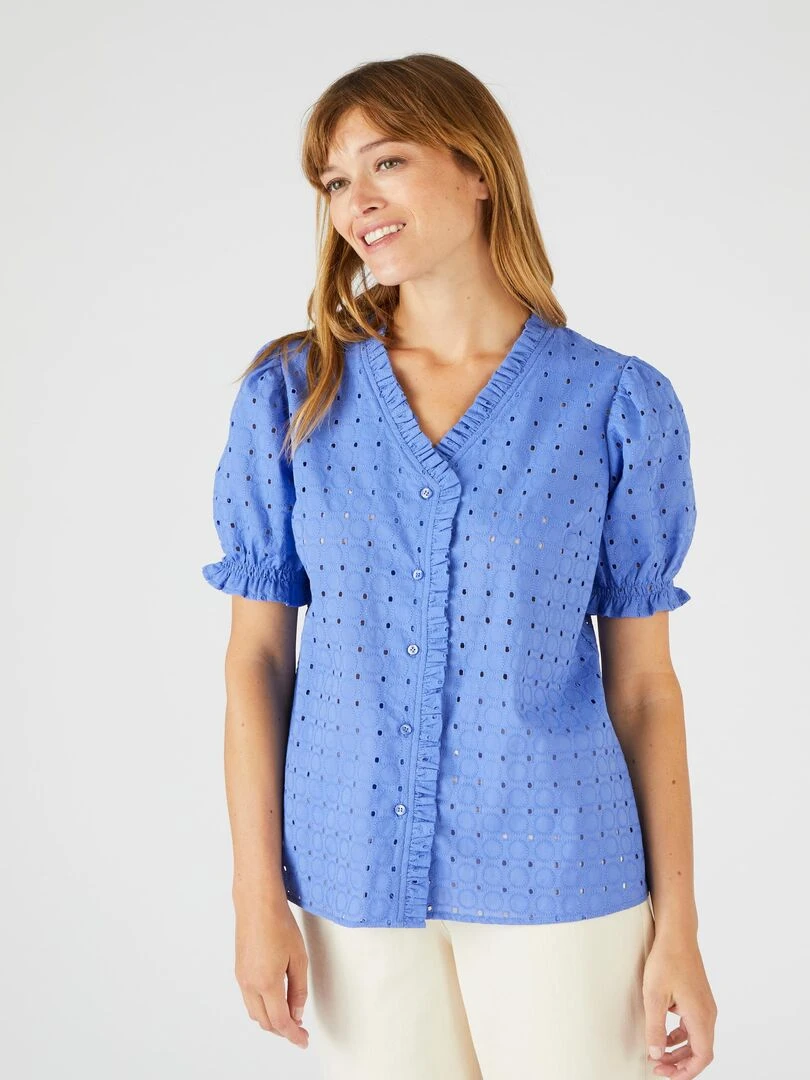 Chemisier broderie anglaise Damart Bleu azur