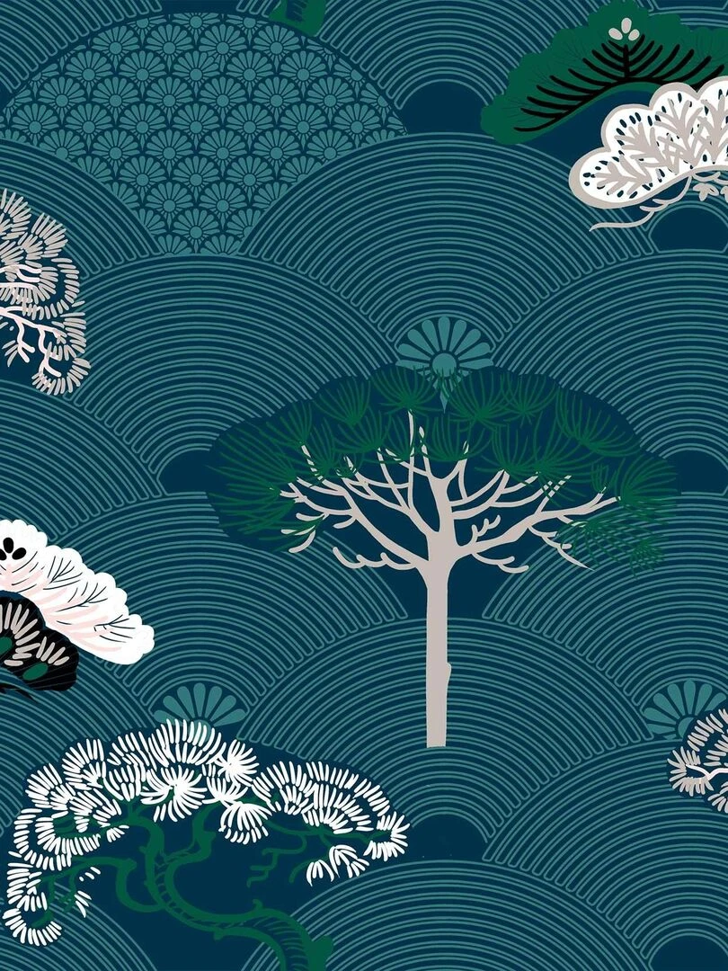 Parure de couette aux impressions japonaises   Bleu