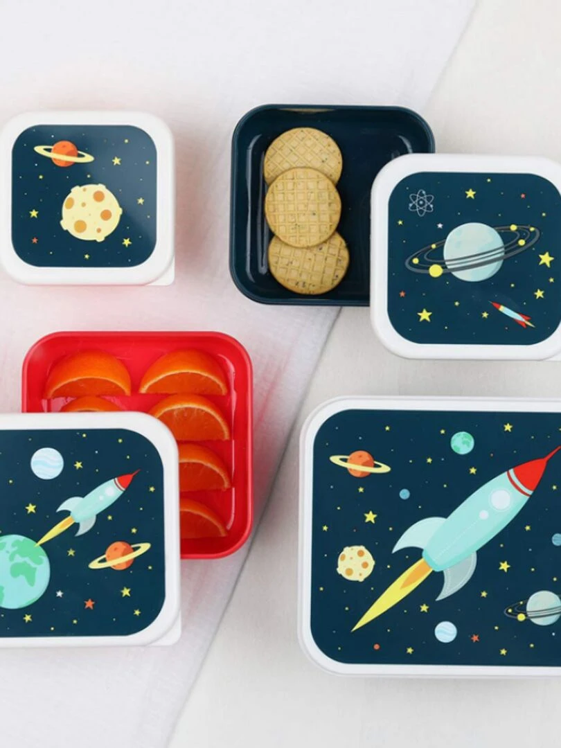 Lot de 4 boîtes à goûter Espace   Bleu