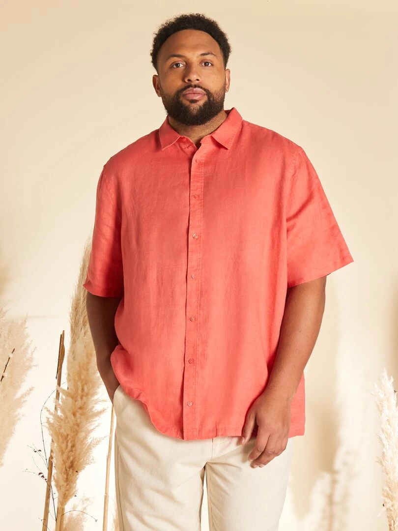 Chemise en lin à manches courtes Corail