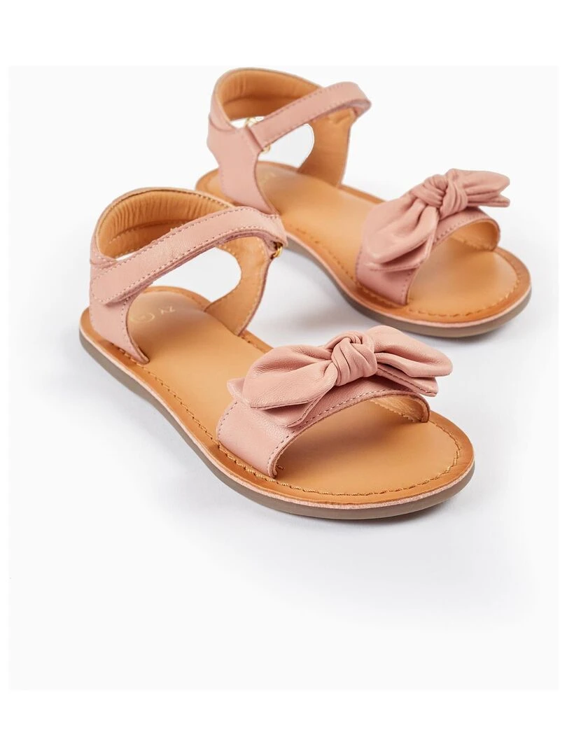 Sandales en cuir avec nœud pour fille LETS PARTY Rose clair