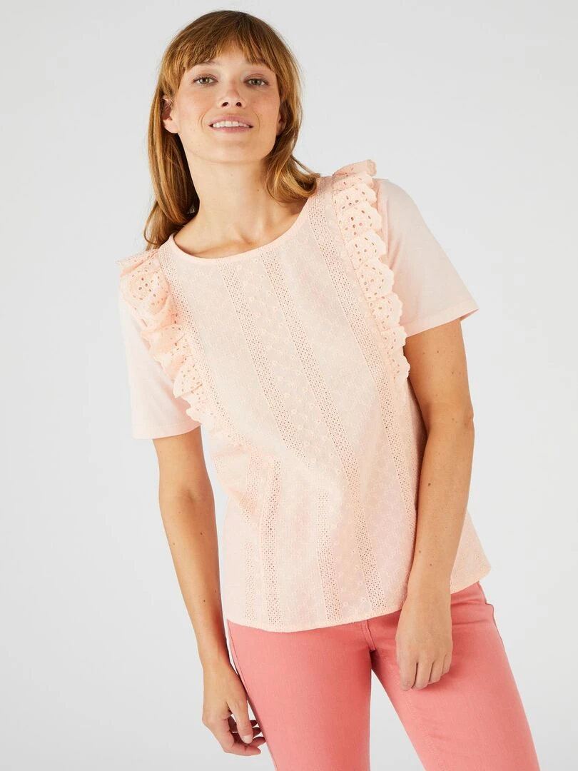 T shirt bi matière broderie anglaise Damart Orange
