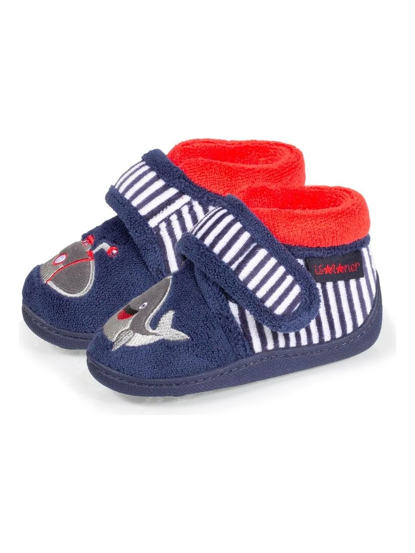 Chaussons bottillons velcro Bébé Baleine Marine Bleu marine