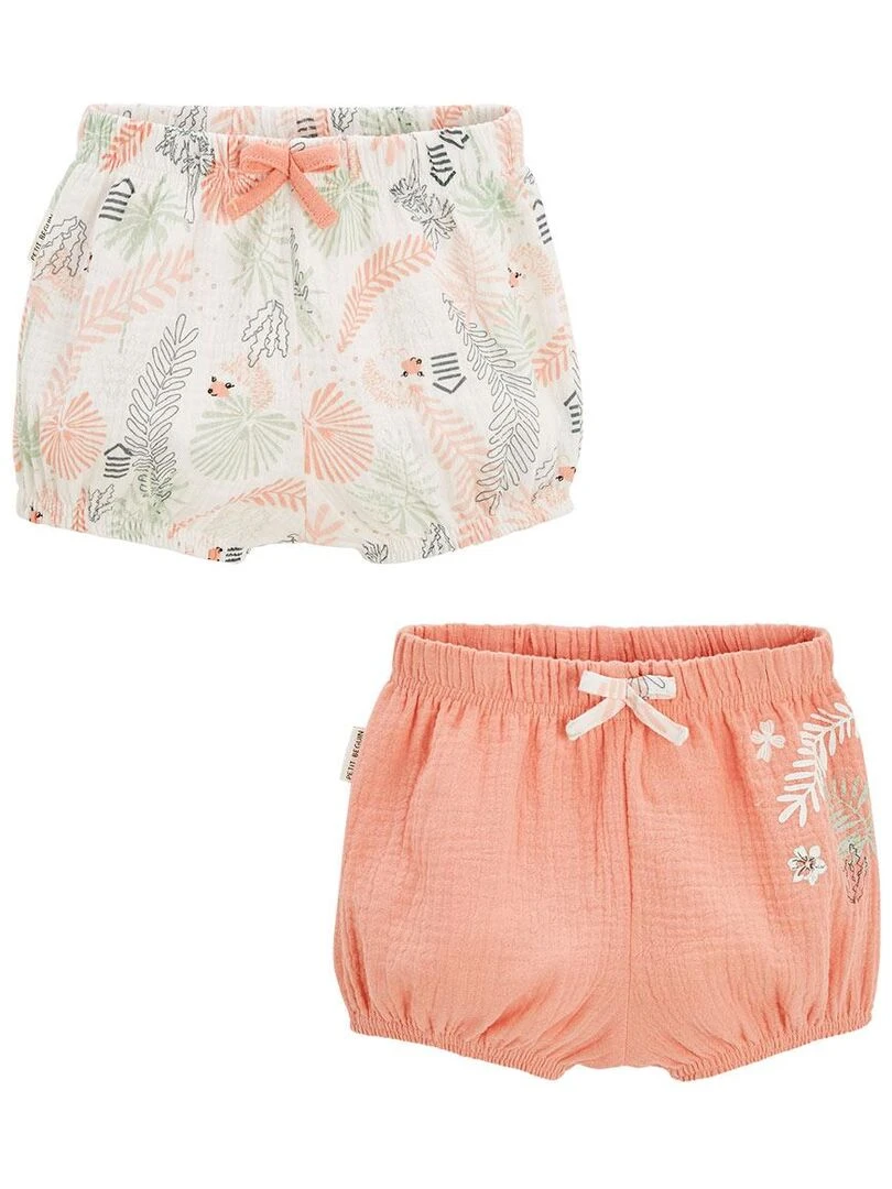 Lot de 2 bloomers bébé en gaze de coton Cilaos Orange corail