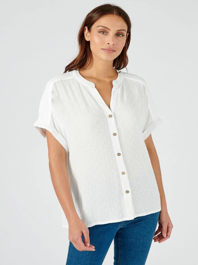 Chemisier crépon *fibres pure viscose Lenzing(TM) EcoVero(TM) Damart Blanc cassé