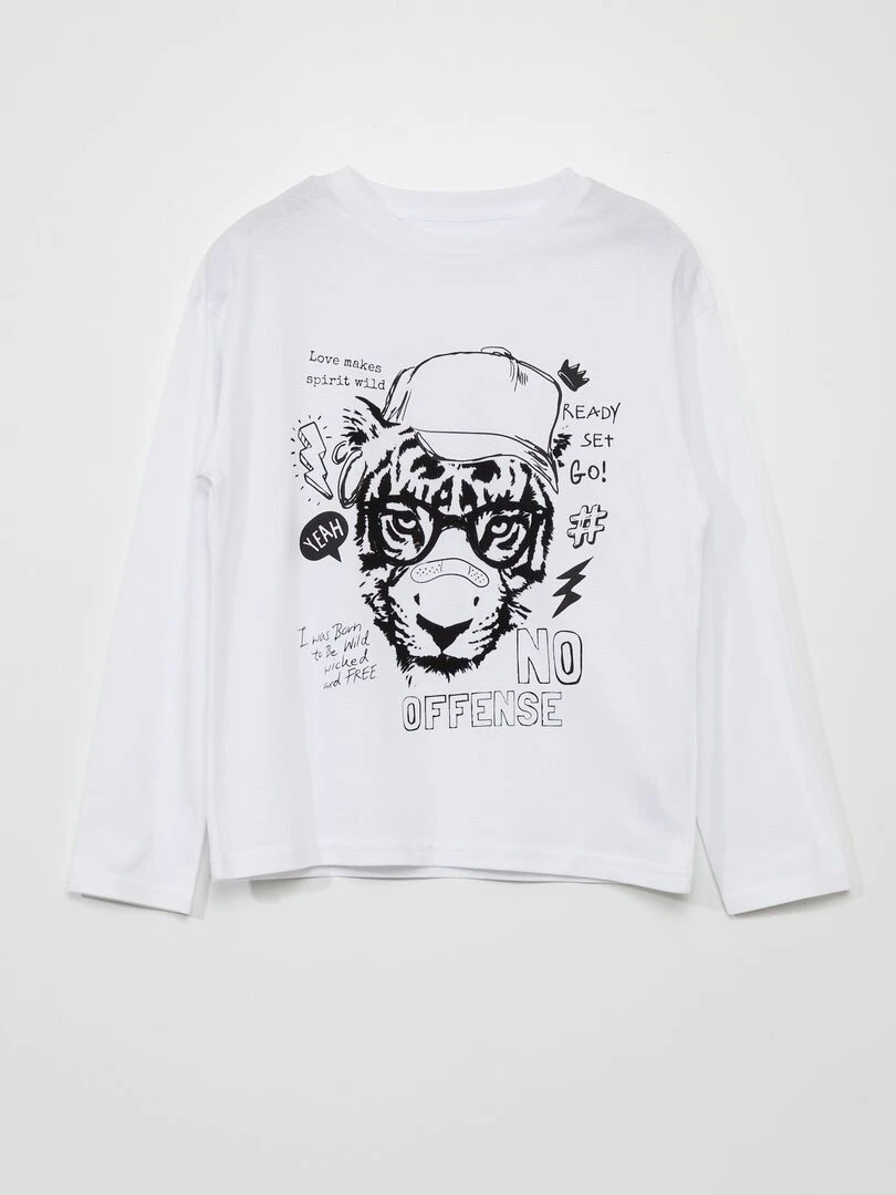 T shirt manches longues imprimé 'Tigre' Blanc
